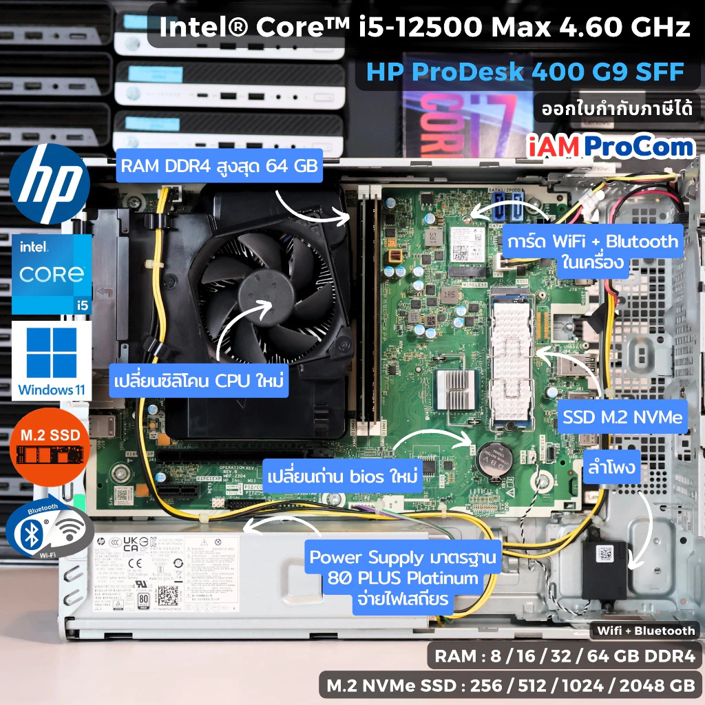 คอมพิวเตอร์ HP ProDesk 400G9 SFF Core i5-12500 [i5Gen12] Max 4.60GHz / SSD M.2 NVMe / WiFi + Bluetooth / Windows 11 Pro thumbnail 4
