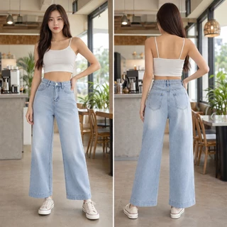 FLAER Denim Studio ส่งจากไทย กางเกงยีนส์ผู้หญิงเอวสูง 9 ส่วน ขากระบอกตรง ทรงหลวม สีฟอกวินเทจ มีหลายสี พรางหุ่น ใส่สบาย