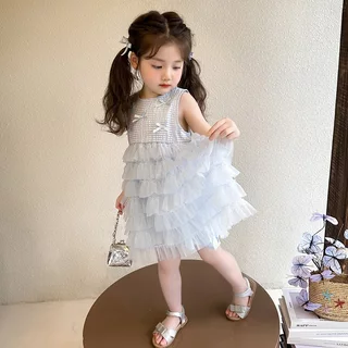 PRINCESS KESLI 2-12 ปี ชุดเดรสเด็กผู้หญิง แขนกุด เดรสเจ้าหญิงเด็ก เหมาะกับฤดูร้อน ผ้ายืดได้ หวานน่ารัก