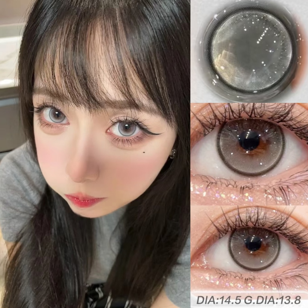 [2คู่-8% 3คู่-10%]Midroo คอนแทคเลนส์ Tears Grey ขอบล็อคบาง รูปแบบ Dandelion-14.5mm เลนส์มีค่าสายตา