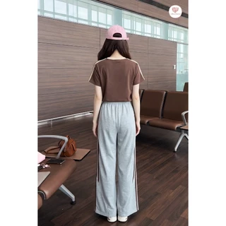 (มี3XL) Maria Diamond มี 2 สี Cool Travel Set เซ็ตวอร์ม 2 ชิ้น เสื้อยืดสกรีนลาย + กางเกงวอร์มขายาวเอวสม็อคมีกระเป๋า