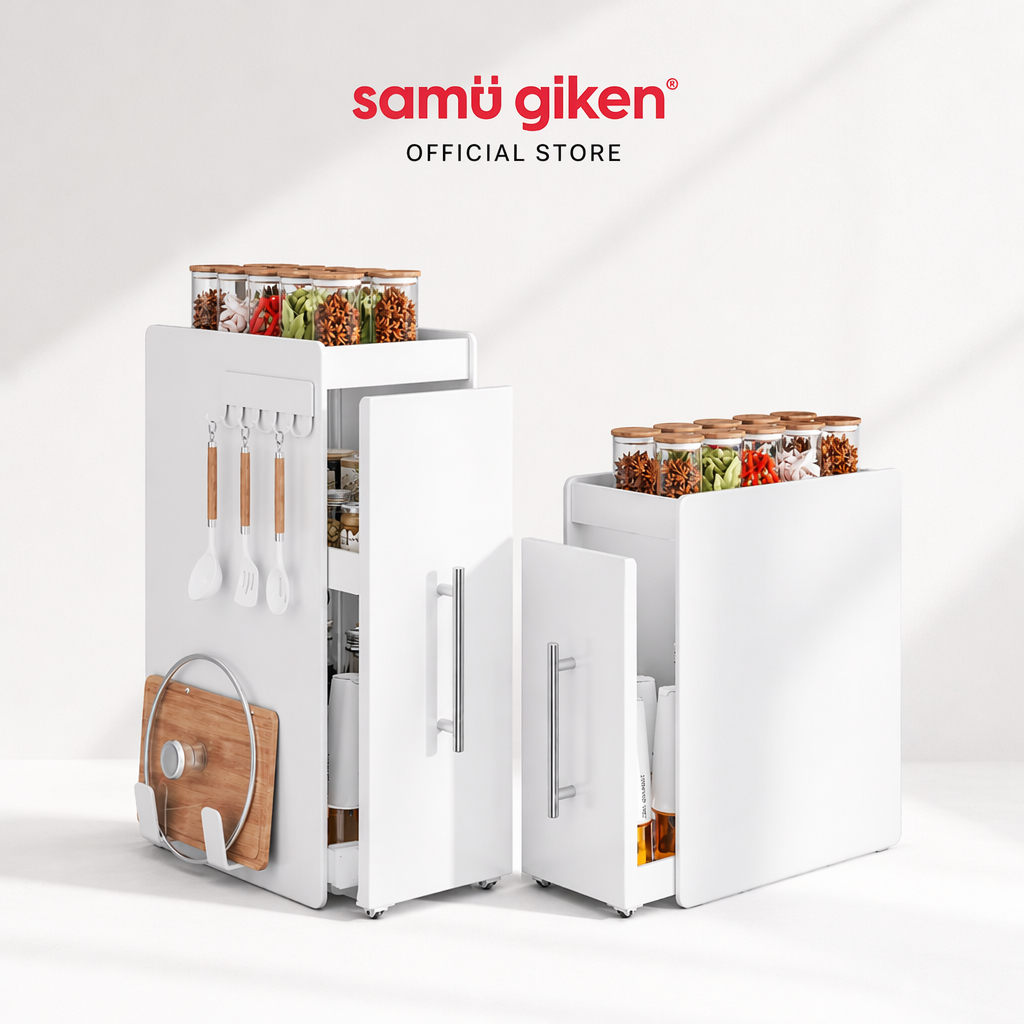 Samu Giken ชั้นวางเครื่องปรุงแบบลิ้นชัก เหล็กคาร์บอน กันสนิม กันฝุ่น ดึงลื่น ประหยัดพื้นที่ แข็งแรง