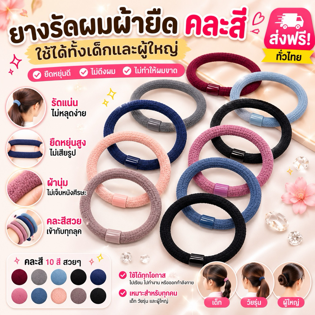 kingshopping TSYX1(ร้านไทย) ยางรัดผมผ้ายืด เส้นหนา ( มัดผม เกล้าผม ใช้ได้ทั้งเด็ก และผู้ใหญ่)