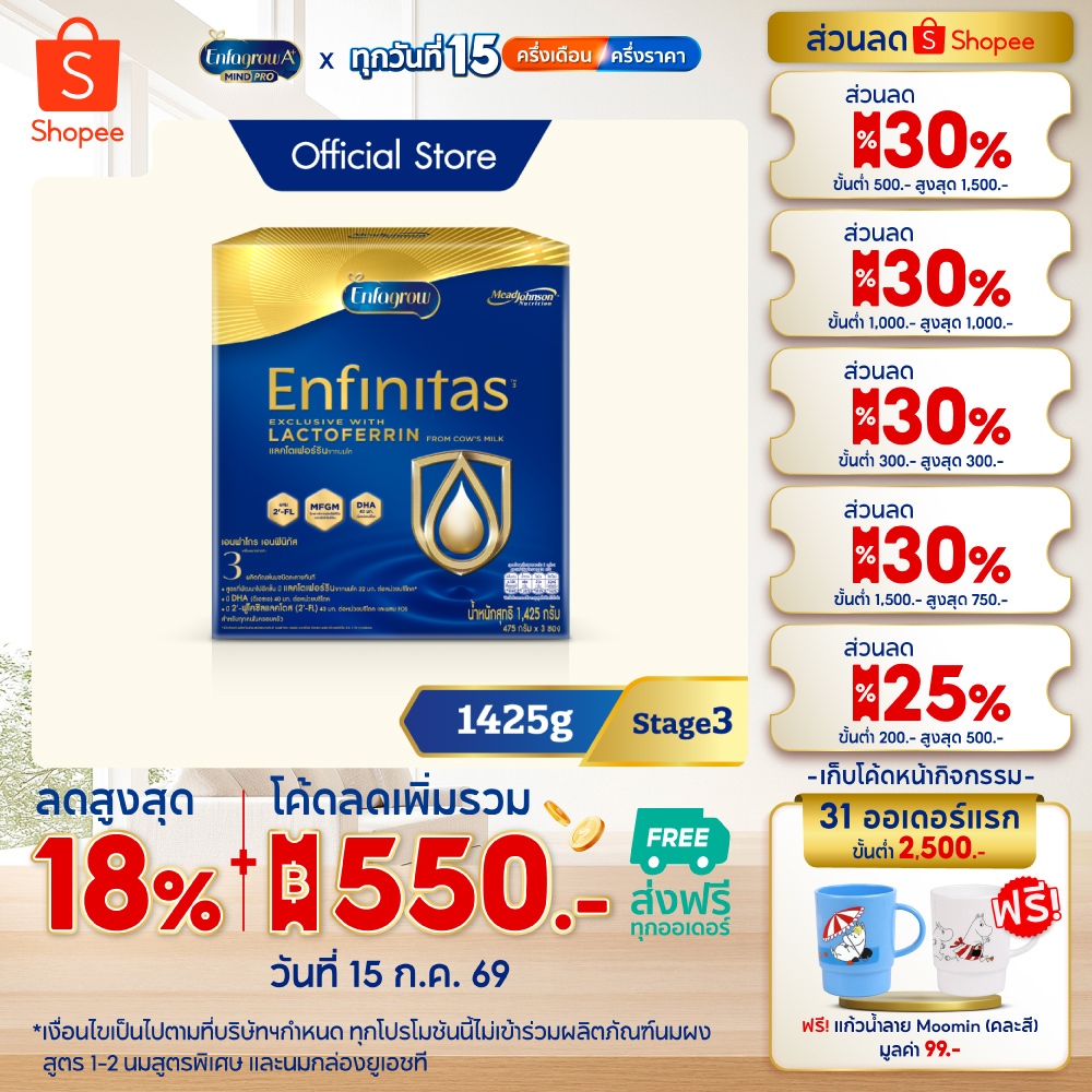 นมผง เอนฟาโกร เอนฟินิทัส สูตร3 (1425 กรัม) Enfagrow Enfinitas Stage3 (1425 g)