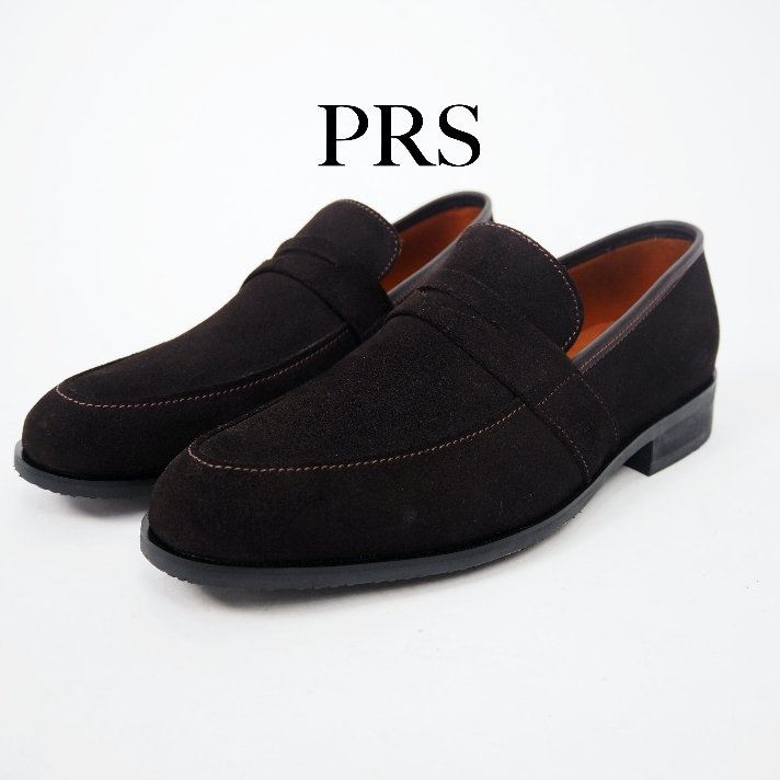 รองเท้า penny loafer ผู้ชายหนังกลับแท้ สีน้ำตาล
