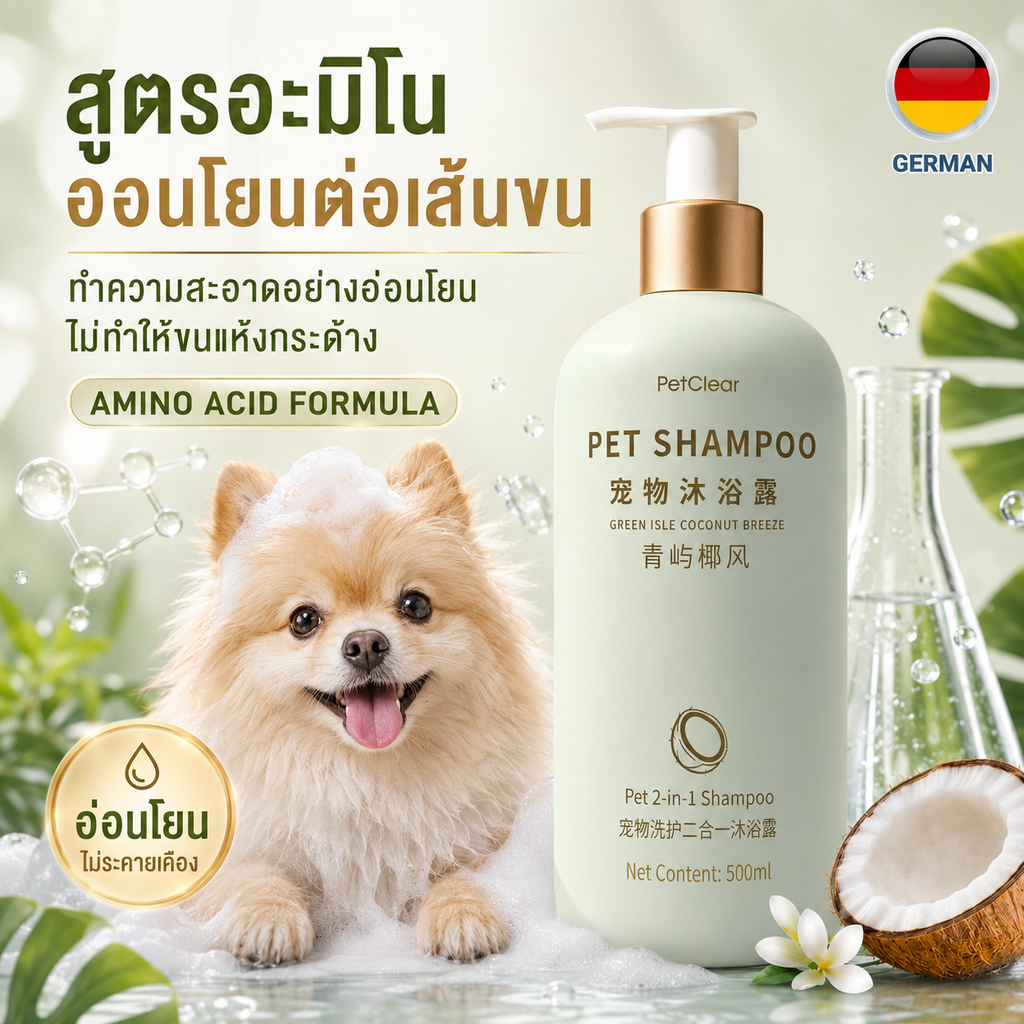 PetClear แชมพูและครีมนวดสัตว์เลี้ยง 2 อิน 1 ซื้อ 2 แถม 1 ขนนุ่มฟู หอมละมุน