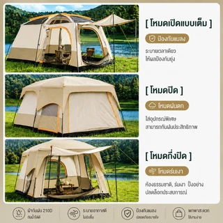 Magic Pocket เต็นท์ครอบครัว ขนาดใหญ่ 2ห้องนอน2โถง จุ 8-12คน กันฝน กันแมลง พร้อมส่ง