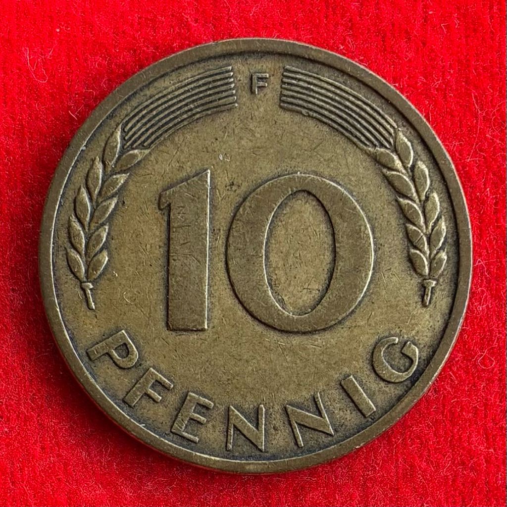 🇩🇪 เหรียญเยอรมัน Germany 10 pfennig ปี 1950F เหรียญ​ต่างประเทศ