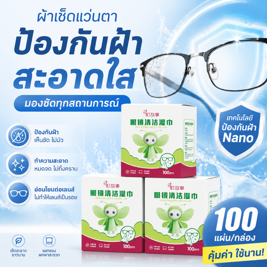 ผ้าเช็ดแว่น ผ้าเช็ดเลนส์ ทำความสะอาดเลนส์และหน้าจอ 100 แผ่น แยกซอง เช็ดคราบมัน ฝุ่น รอยนิ้วมือ แห้งไว ไม่ทิ้งคราบน้ำ