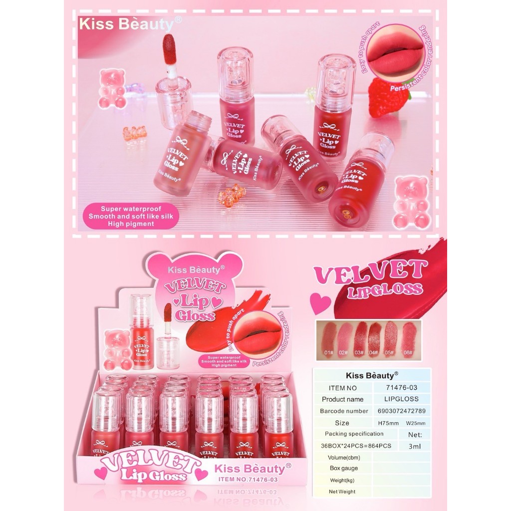 71476-03 Kiss Beauty ลิปแมตจิ้มจุ่ม เนื้อกำมะหยี่นุ่มลื่นทาง่าย ไม่ตกร่องปาก แมตแต่ไม่แห้ง ติดทนทั้ง