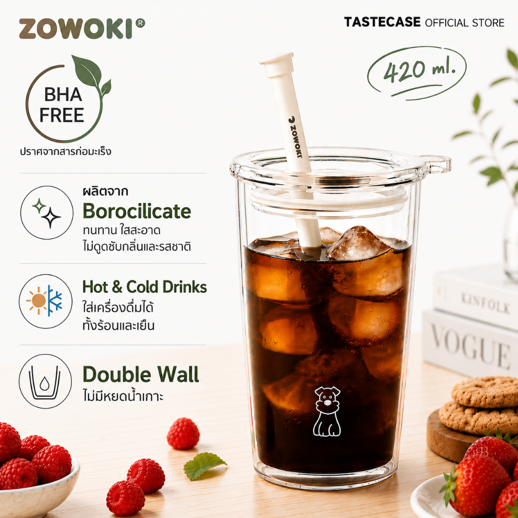 Zowoki BMS-420 แก้วน้ำรักษาอุณหภูมิ แก้วเก็บความเย็น-ร้อน เกรดพรีเมี่ยม ความจุ 420 ml.
