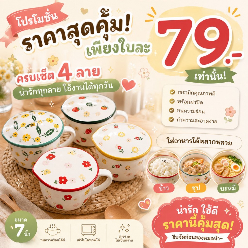 Color Kit ชามมีหู+ฝา PORCELAIN 7" เซรามิก