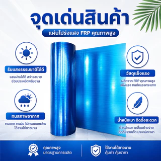 แผ่นหลังคา สีฟ้าหลังคาไฟเบอร์กลาส กันแดด กันกระแทก ใช้ทำกันสาด หลังคา เรือนกระจก ติดตั้งง่าย ความหนา8mm 1M/1.2M/1.5M