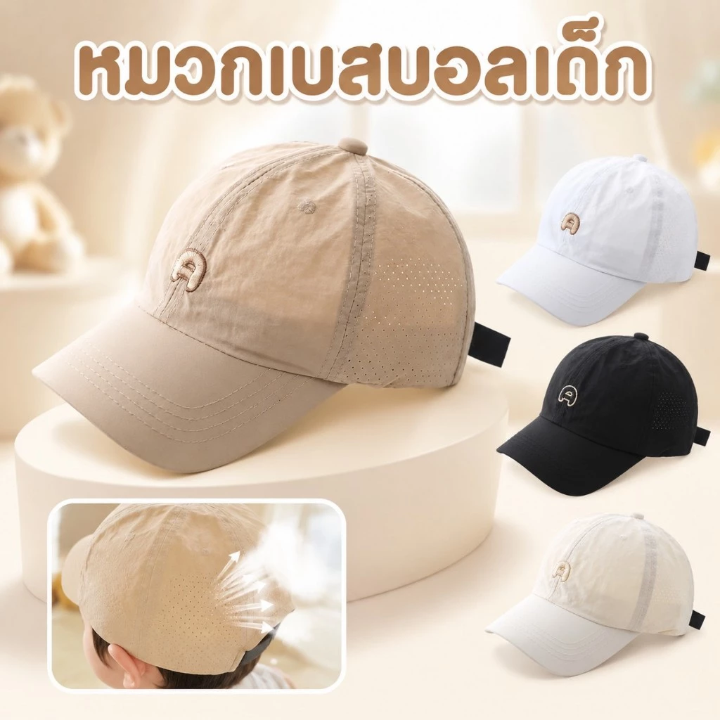 หมวกเบสบอลกันแดด ระบายอากาศดี กันยูวี ปีกกว้างบังแดด ใส่สบาย เหมาะเด็ก 1-5 ปี ใส่ได้ทั้งเด็กชาย-เด็กหญิง พร้อมส่ง