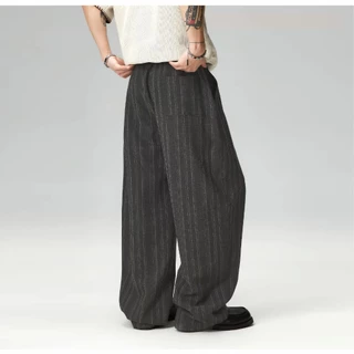 B&R วินเทจสไตล์อเมริกัน กางเกงลำลอง Casual pants การออกแบบลายเส้นแนวตั้ง หลวมสบาย แฟชั่นแมทช์ง่าย