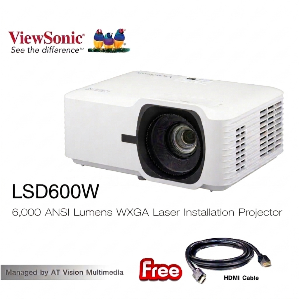 ViewSonic LSD600W 6000 Lumens WXGA Laser Projector with 1.3x Optical Zoom, H/V Keystone, 360-Degree 