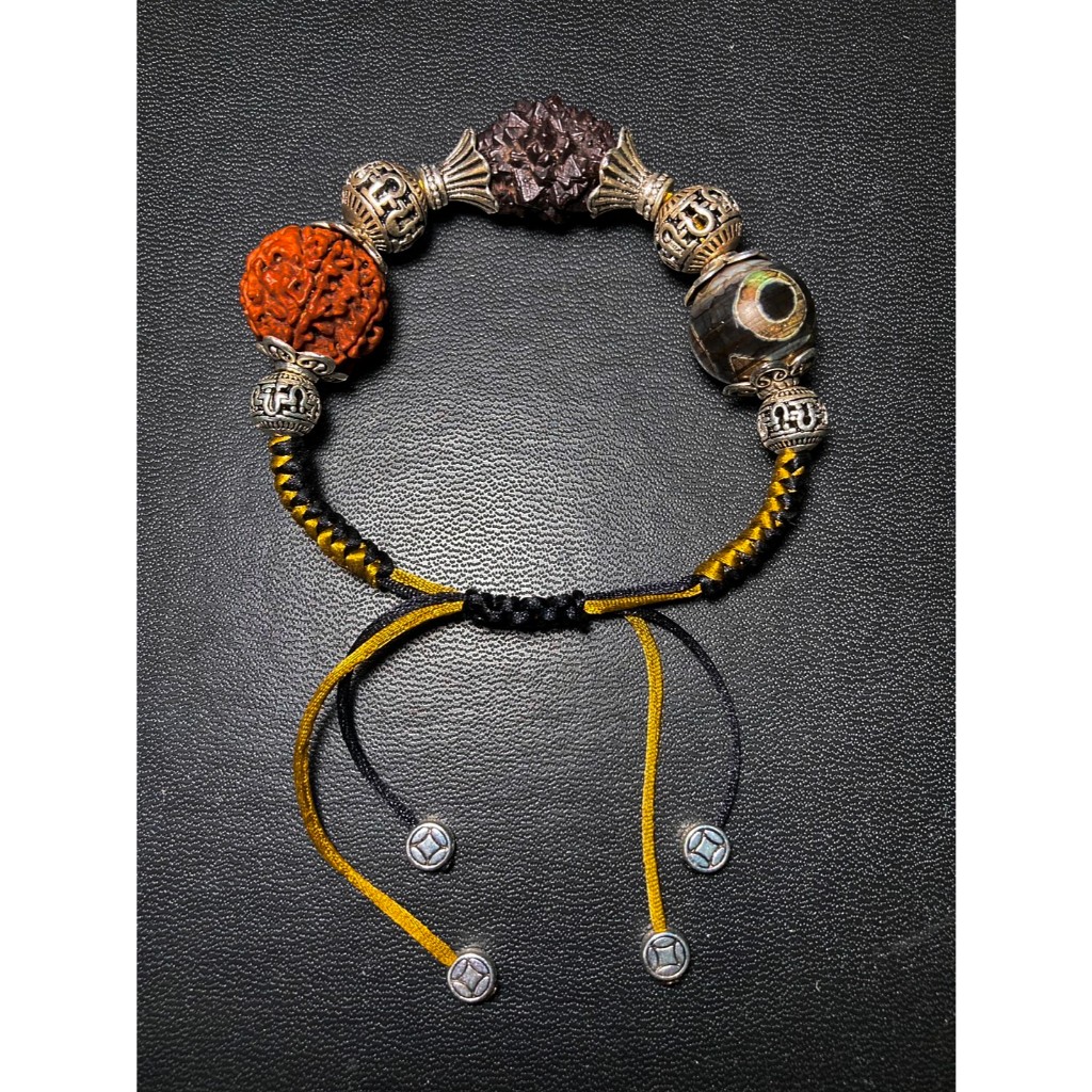 สร้อยข้อมือหินมงคล Prophecy Stone + Rudraksha  + Dzi รวม 3 หินพลังแรง