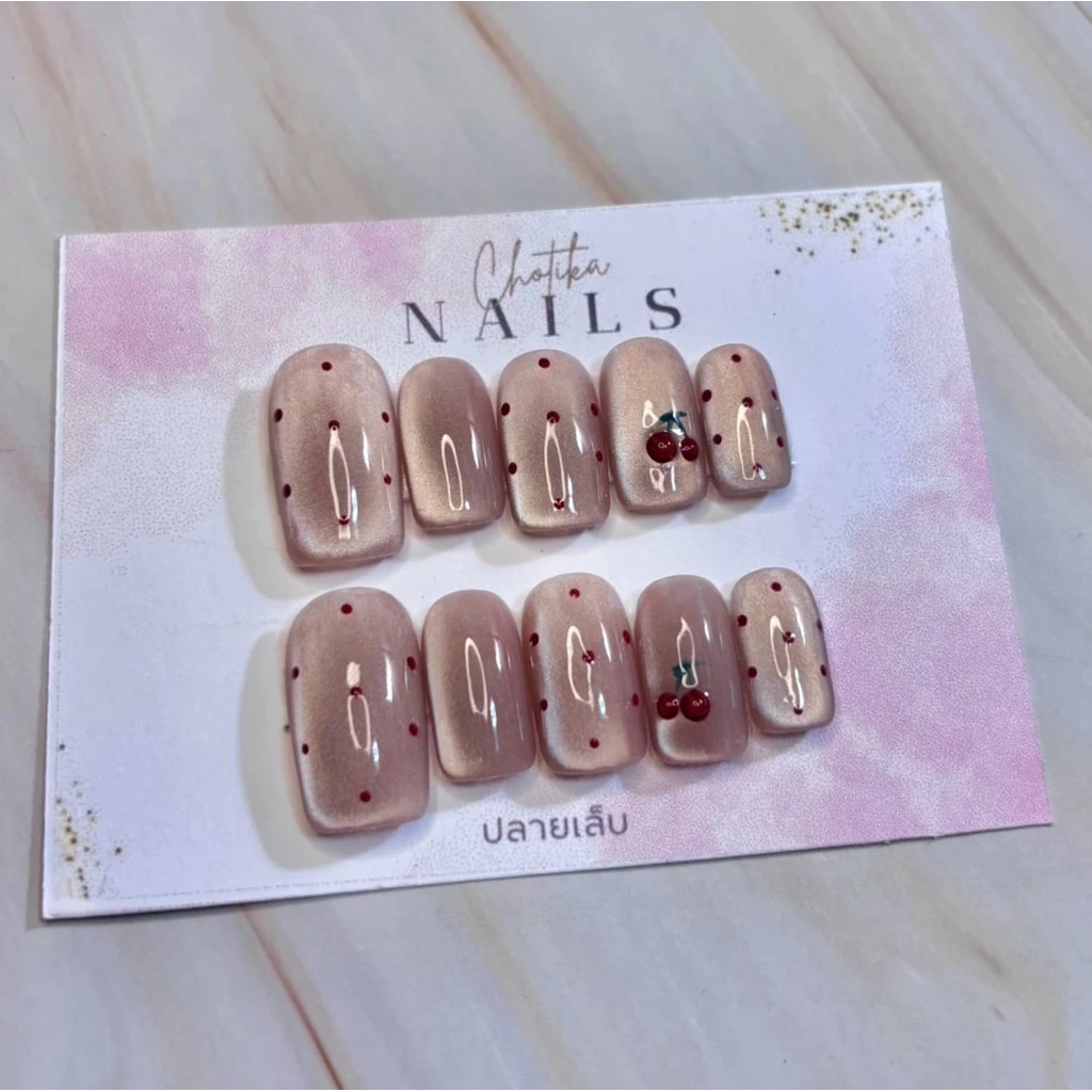 [เล็บปลอม] สีลูกเเก้ว01 เล็บปลอมพร้อมติด งานเจลเเท้100%ทุกขั้นตอน (ฟรีกาว+ตะไบ)