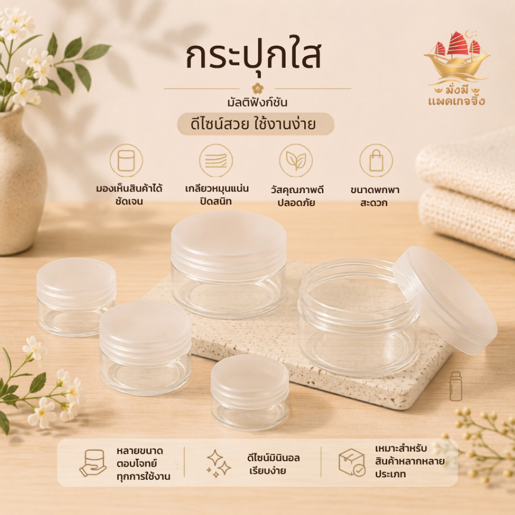 กระปุกครีมพลาสติก 10/30/50ml รุ่นโปร่งใส รีฟิว บรรจุครีม เจล เซรั่ม สกินแคร์