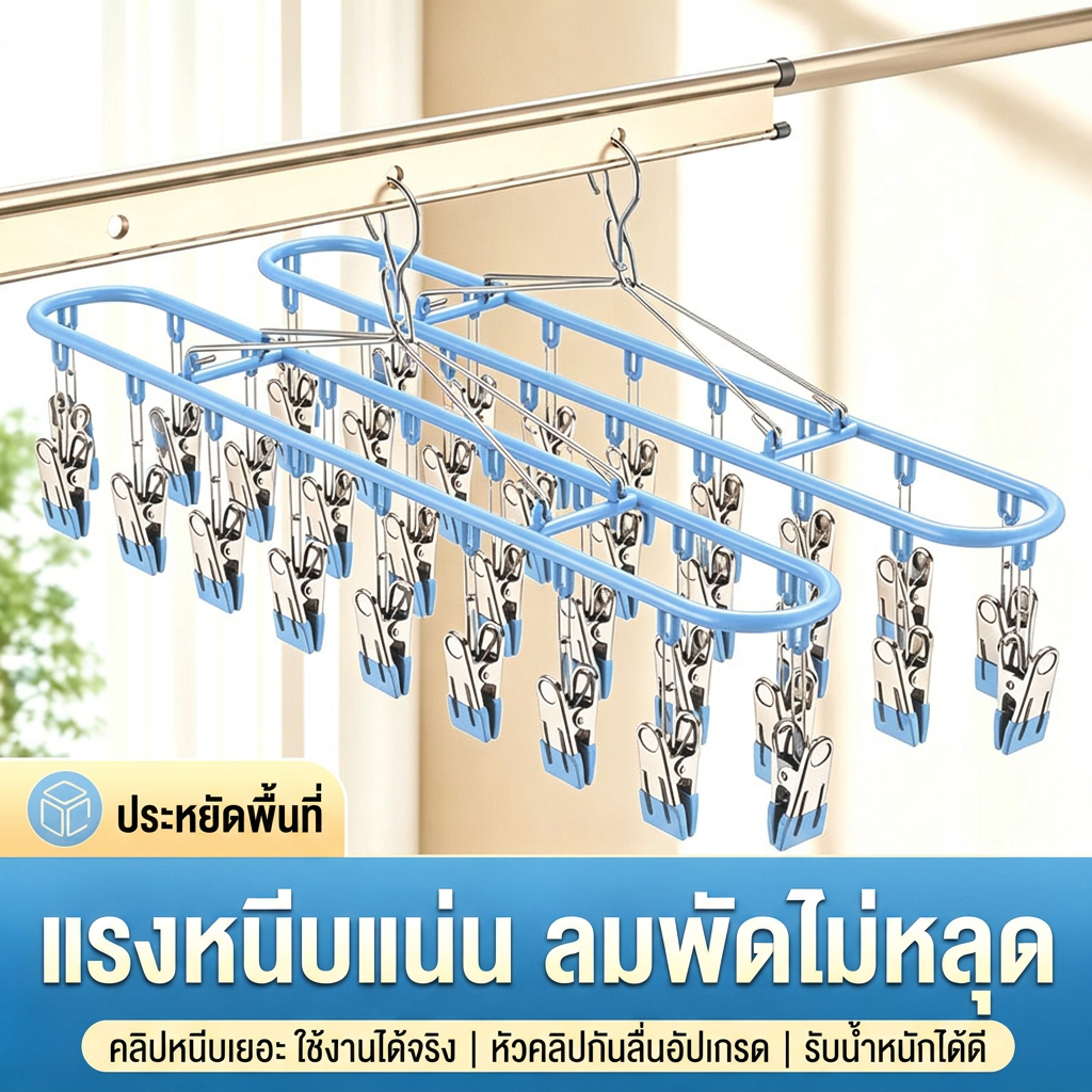 ที่ตากถุงเท้า อเนกประสงค์ คลิปตากผ้า ชุดชั้นใน กางเกงใน ยึดแน่นกันลมตก เหมาะสำหรับหอพักนักศึกษา