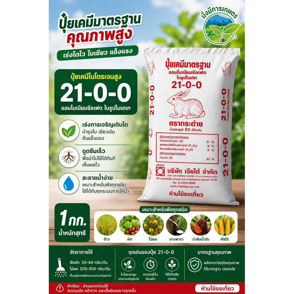 (ของแท้100%) ปุ๋ยเกล็ด ตรากระต่าย 21-0-0 แบ่งขาย