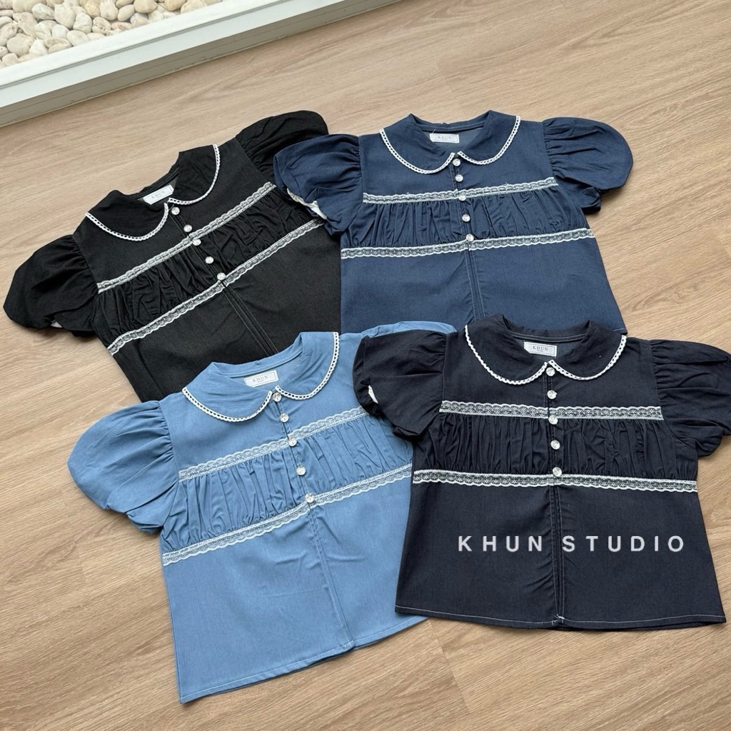 Khun studio เสื้อคอบัวแขนตุ๊กตากระดุมหน้า แต่งจั๊มอก