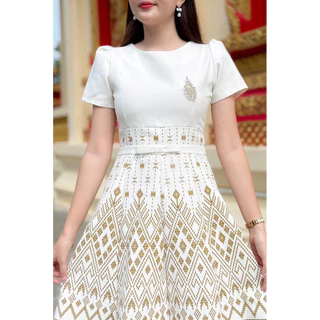 PIRA DRESS เดรสผ้าฝ้าย งานอัดกาวทั้งชุด สีขาว