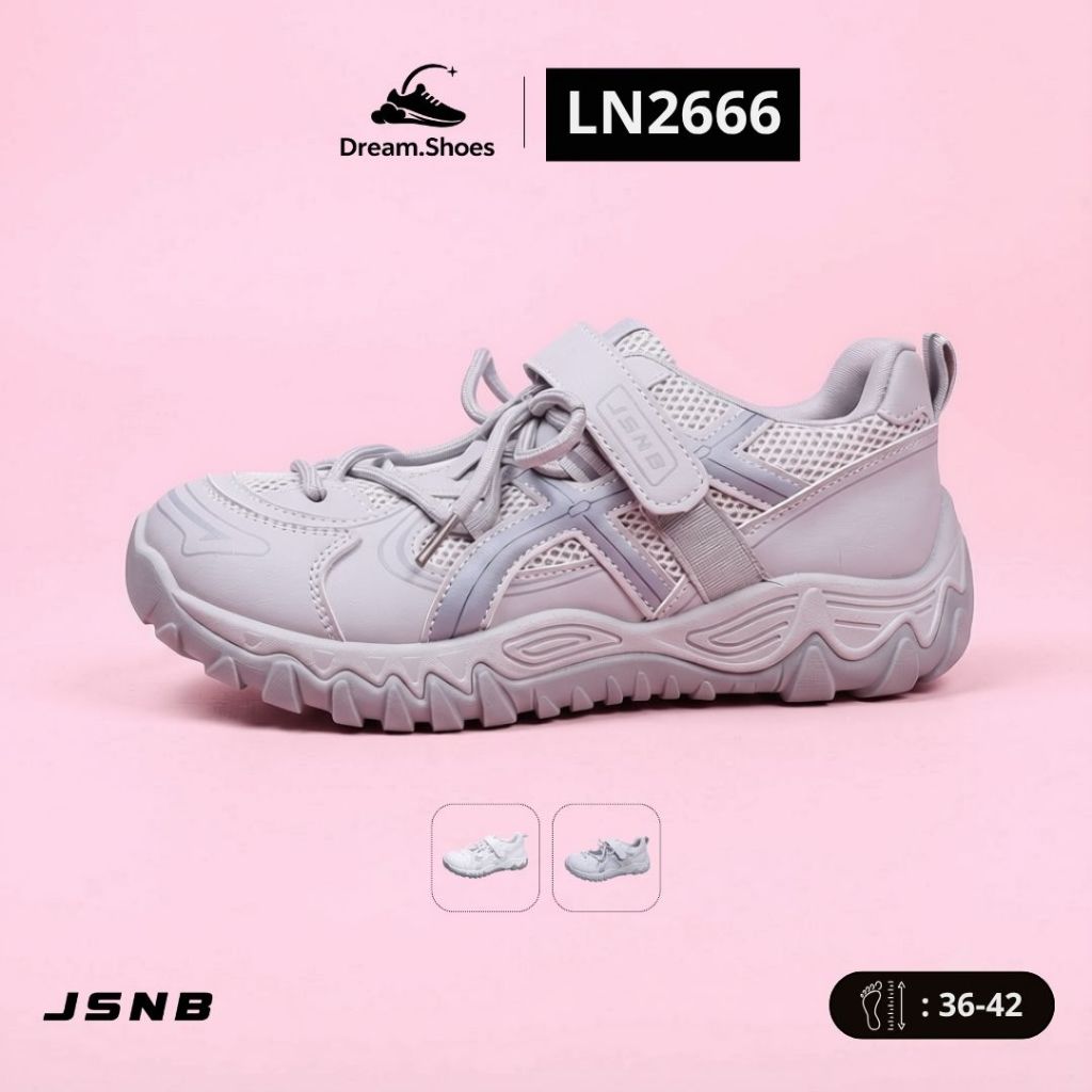 JSNB รองเท้าผ้าใบ รองเท้าผ้าใบผู้หญิง รองเท้าแฟชั่นผู้หญิง ส้นตึก 4cm สายรัดตีนตุ๊กแก ผ้าตาข่ายนุ่มระบายอากาศ [LN2666]