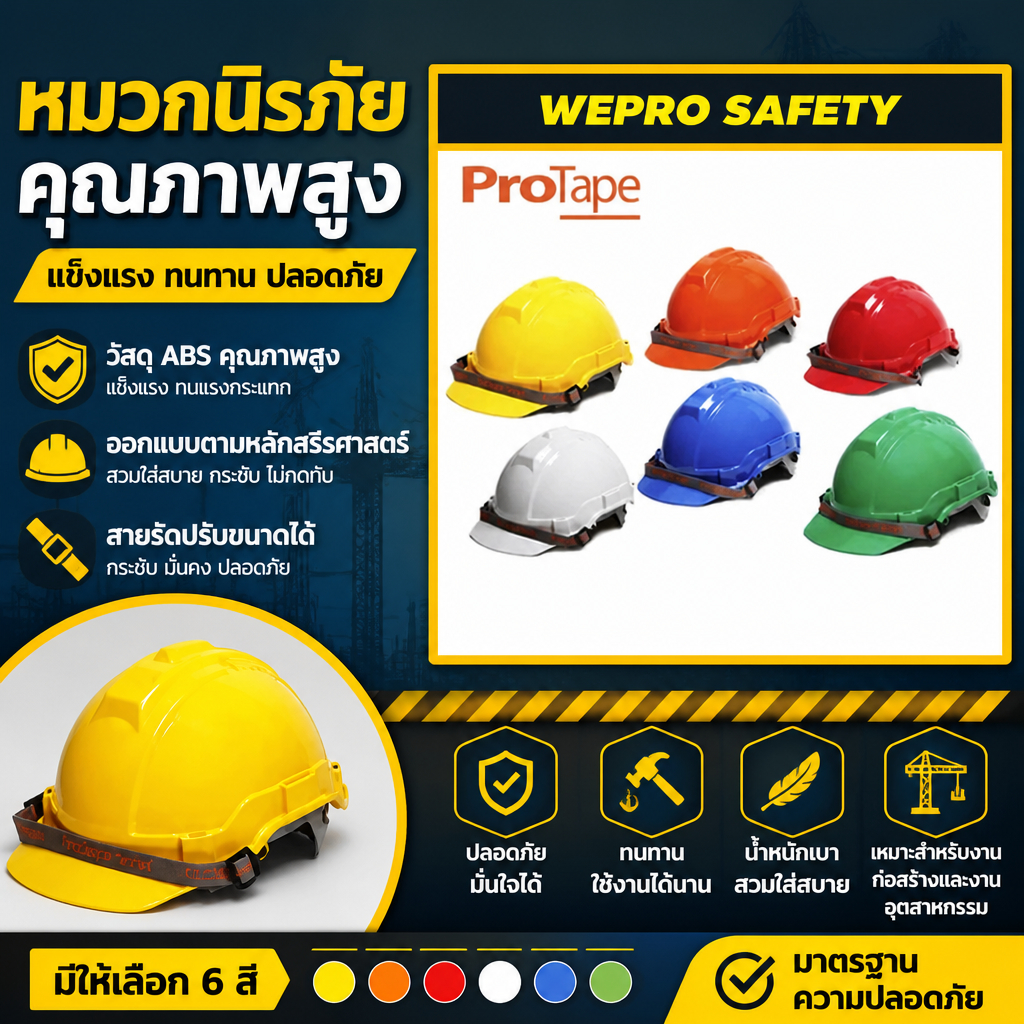 หมวกเซฟตี้ หมวกนิรภัย ABS โปรเทป (PROTAPE) รุ่น SS201 ได้รับมาตรฐาน มอก. ปรับขนาดได้