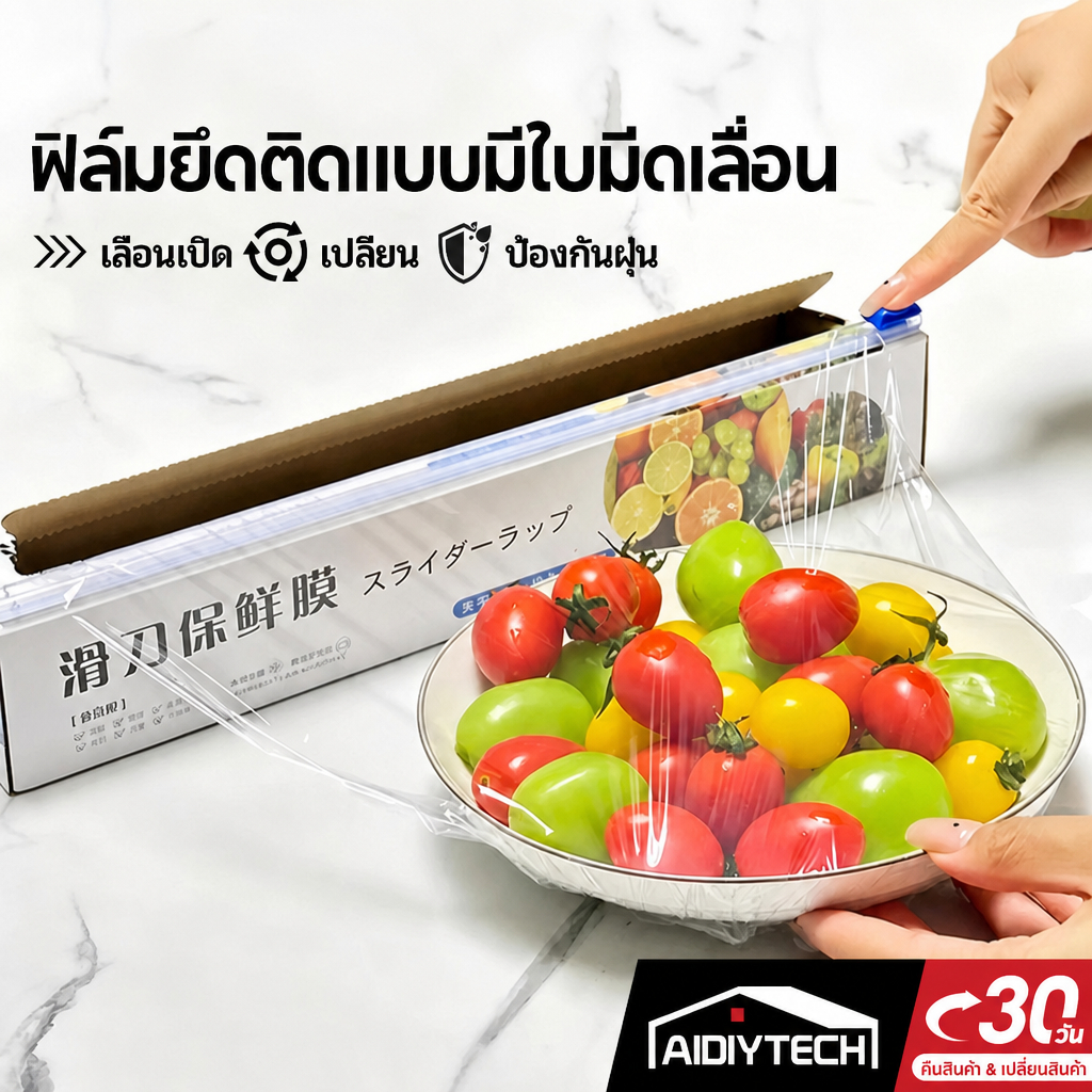 กล่องตัดฟิล์มถนอมอาหาร ที่แรปอาหารแบบมีใบมีดสไลด์ แรปใสกล่องตัดสไลด์พรีเมียม ป้องกันกลิ่นอับในตู้เย็น 50g/100g[พร้อมส่ง]