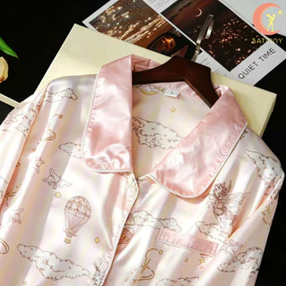 JJ38ชุดนอนSatinnyโทนหวานละมุน ลายท้องฟ้าฝันหวาน เมฆ ปุยดาว เหมาะ เป็นของขวัญ สไตล์เจ้าหญิง ชุดนอนแฟชั่น เรียบหรู ชุดนอน