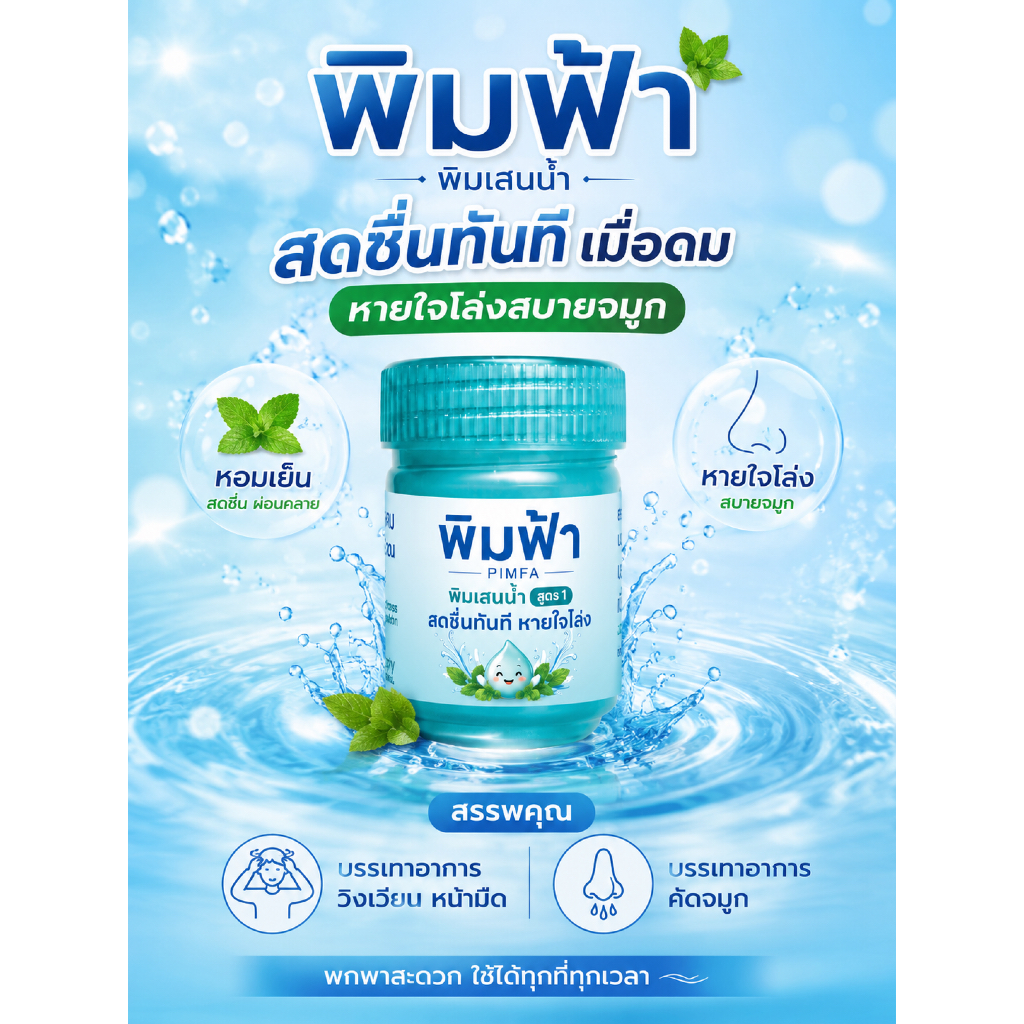 พิมฟ้า สูตรน้ำหมอยาไทย101สดชื่นทันทีเปิด หายใจโล่งเมื่อดม