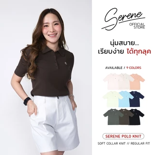 Serene's Choice เสื้อโปโลไหมพรมผู้หญิง คอปก กระดุมหน้า 4 เม็ด แขนสั้น ผ้านุ่ม Polo Knit เสื้อทำงาน มินิมอล