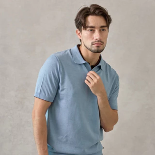 Thesilverneedle - V neck open collar short sleeve knit polo โปโลนิตแขนสั้นแบบคอปกวีชิ้นเดียว 100% LYOCELL (มีการปรับไซส)