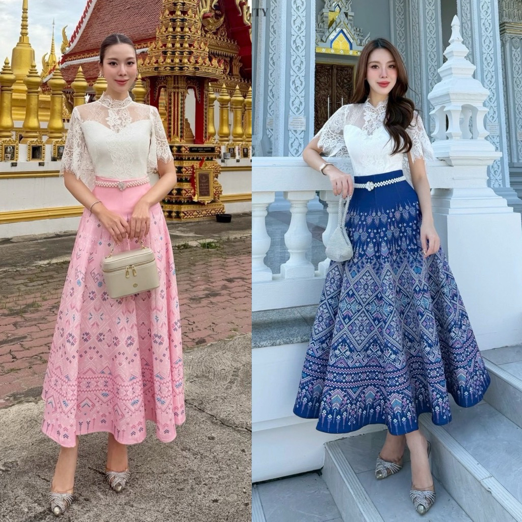 ABIGAIL Set 3ชิ้น เสื้อลูกไม้+ผ้าถุงสำเร็จ+เข็มขัด ชุดไทย ผ้าไทย ชุดลูกไม้ ทำบุญ ออกงาน งานแต่ง