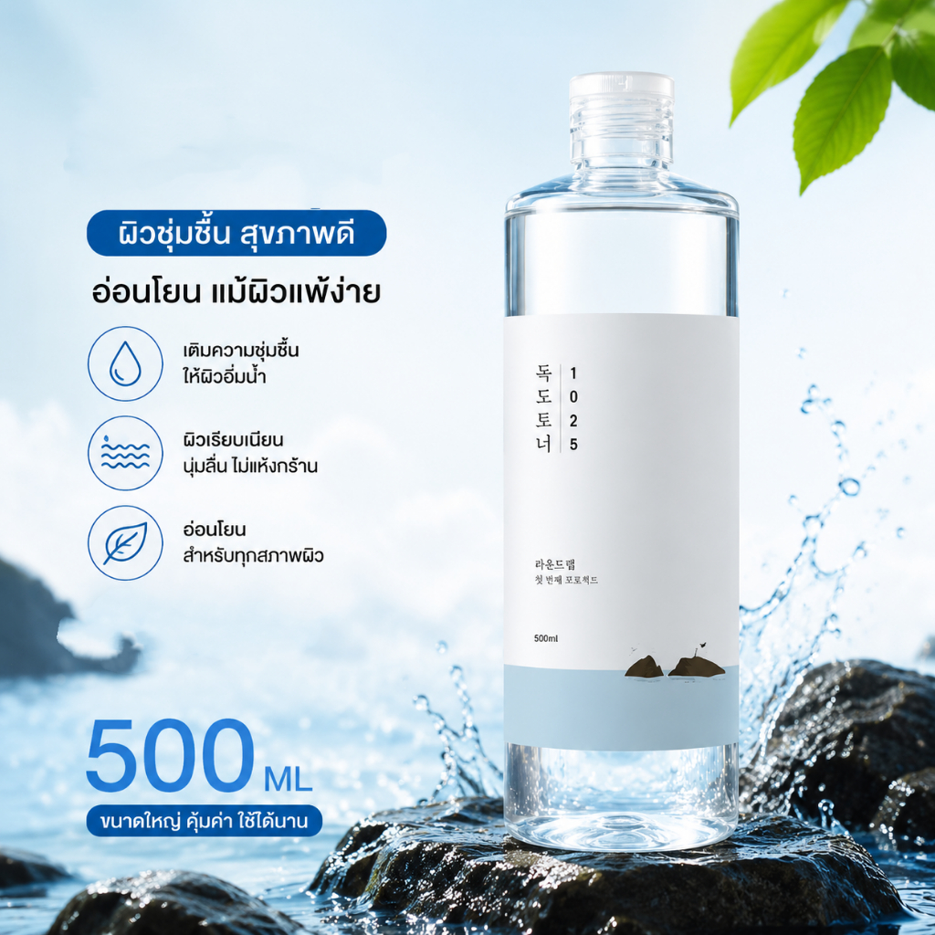 Roundlab Dokdo 1025 โทนเนอร์ เติมความชุ่มชื้นและปลอบประโลมผิว สำหรับทุกสภาพผิว 500ml