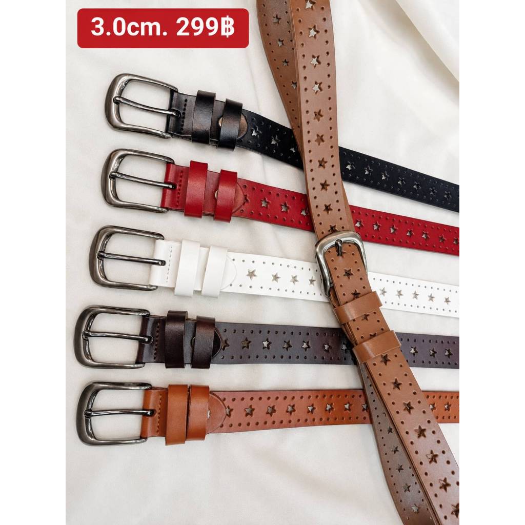 LK542 เข็มขัดฉลุลายดาว สไตล์วินเทจ กว้าง 3 ซม. ฟรีไซส์ ปรับเจาะเอวได้ แมทช์ง่าย