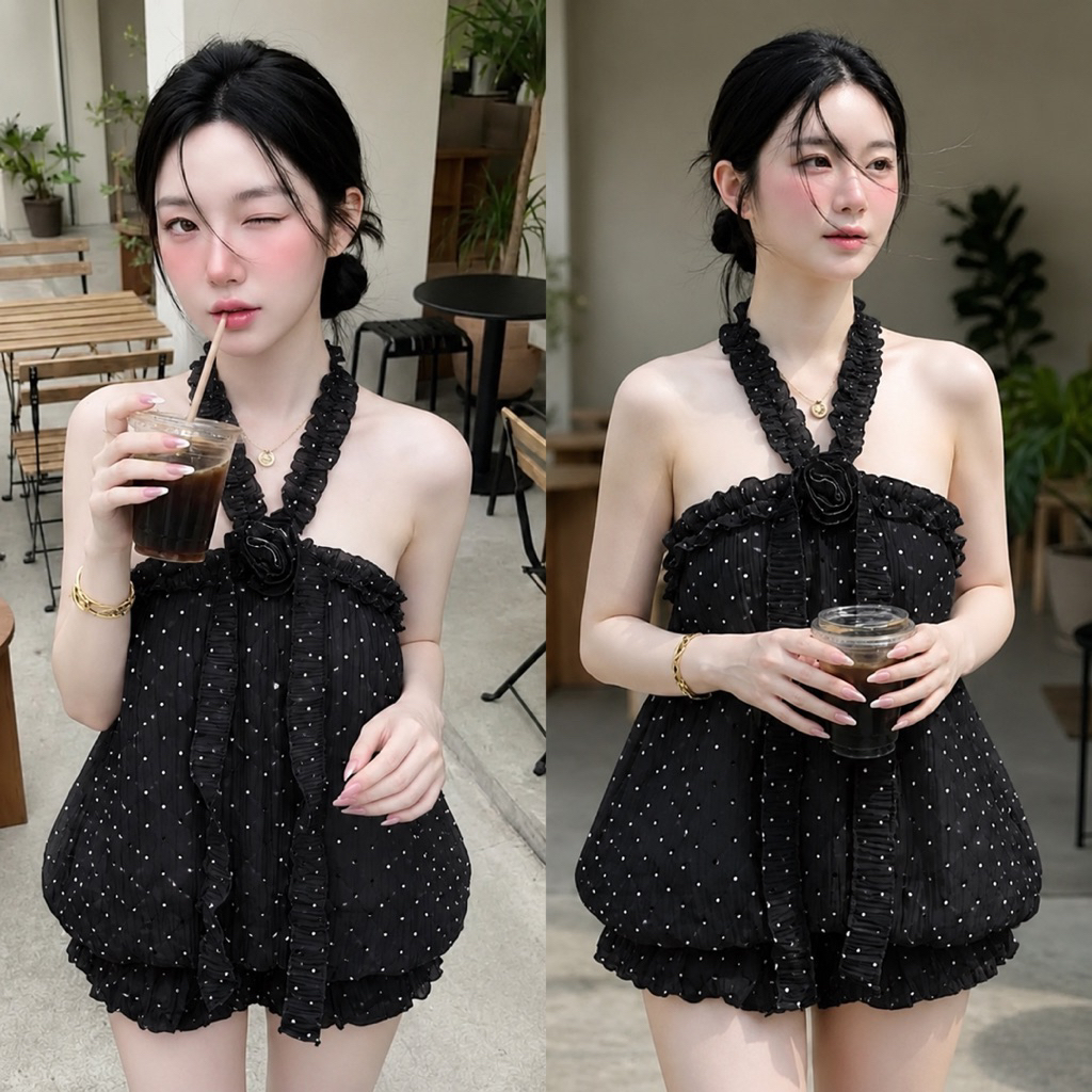 🎀มีส่งด่วนส่งทันที🎀BarbieBow.bkk-คล้องคอสไตล์เซ็กซี่สุดน่ารักทรงบอลลูนมี6สีให้เลือกแมทได้กับทุกกางเกง