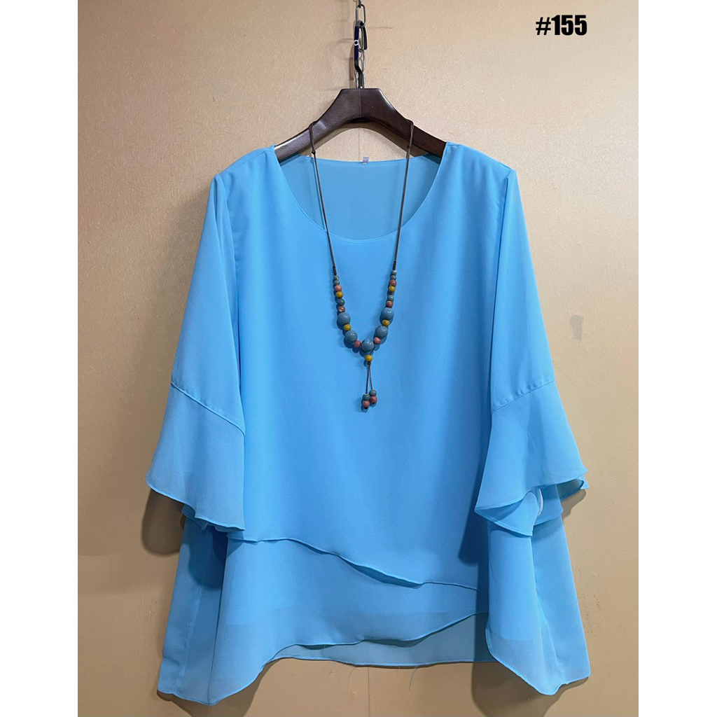 เสื้อชีฟอง(อก 50“-56“)เสื้อชีฟองไซส์ใหญ่ คอกลมแต่งระบายด้านหน้า