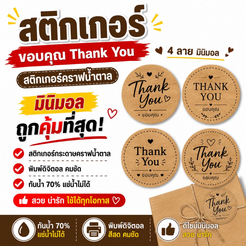 สติกเกอร์ขอบคุณ Thank You ( 3.5 cm ) sticker thank (พร้อมส่ง)