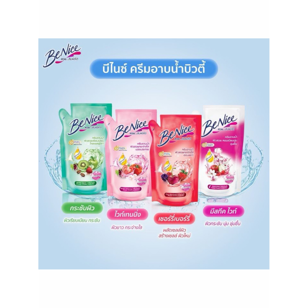 ครีมอาบน้ำบีไนซ์ (BeNice) ชนิดถุงเติม ขนาดมาตรฐานยอดนิยมคือ 400 มล.