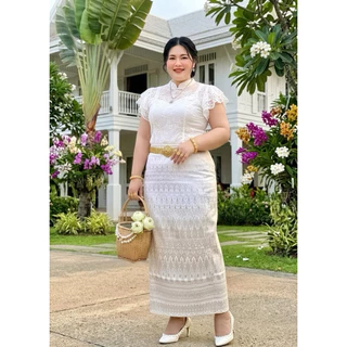 ผ้าถุงลายไทย ผ้ายืดสกินนี่ เอวยืด ทรงป้ายลายแพวา สาวอวบ ผ้าถุงสำเร็จรูป