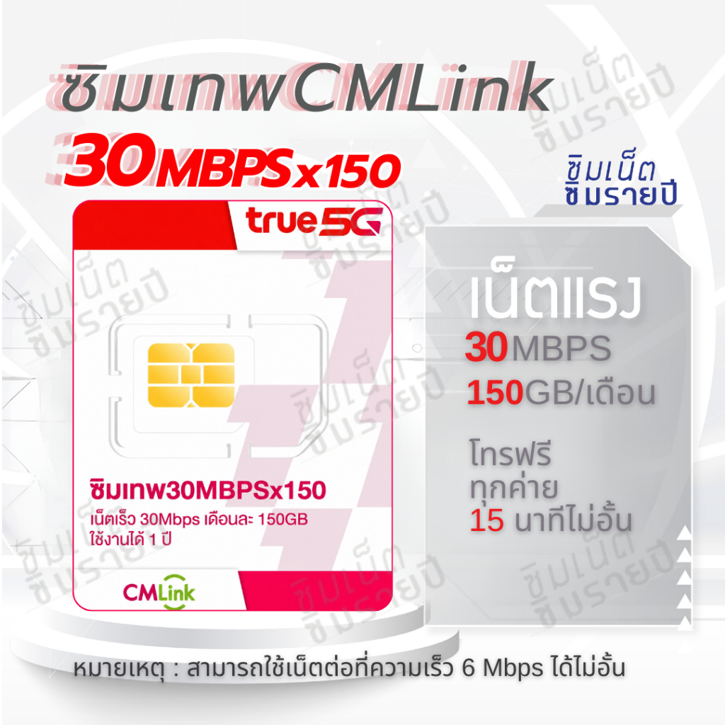 ซิมเทพ CMLink ซิมรายปีเน็ตไม่อั้น เน็ตความเร็วสูง150GB โทรฟรีไม่อั้นทุกเครือข่าย