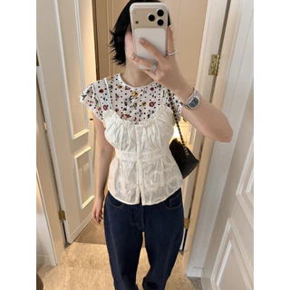 📍พร้อมส่ง📍10069# เสื้อแขนสั้น คอกลม ลายดอก ผ้าตาข่าย เนื้อผ้ายืดหยุ่นได้เยอะ TAG:WG.WE 🇰🇷