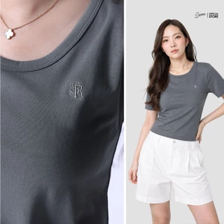 Serene's Choice เสื้อคอยู แขนสั้น เข้ารูป Body fit คลาสสิค ปักโลโก้ Serene เสื้อยืดผู้หญิง
