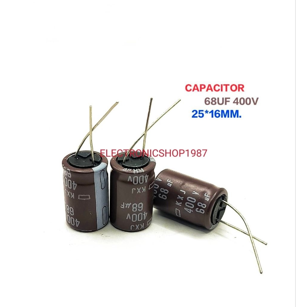 ราคา 1ตัว 👉👉 C 68UF 400V Capacitor 105C  คาปาซิเตอร์ขาลวด C 68MF ระยะขา 8มิล ขนาด 25*16MM.