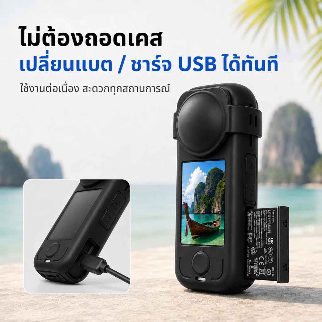 เคส Insta360 X4 Air ซิลิโคนพร้อมฝาปิดเลนส์ กันกระแทก กันรอย พร้อมสายคล้อง ส่งจากกรุงเทพฯ thumbnail 5