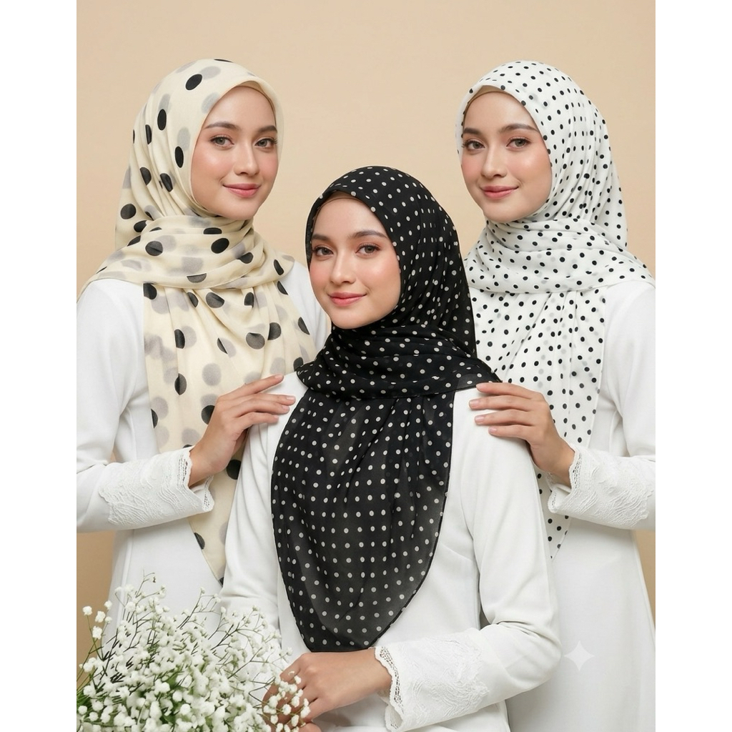 ผ้าคลุมสามเหลี่ยมชีฟองพิมพ์จุด(Polkadot)
