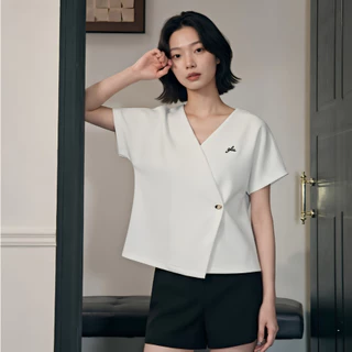 Glucoat | [A650/A651/A652] เสื้อยืดแขนสั้นคอวีสีเขียว/สีขาว/สีน้ำตาล กระดุมข้างหนึ่งเม็ด