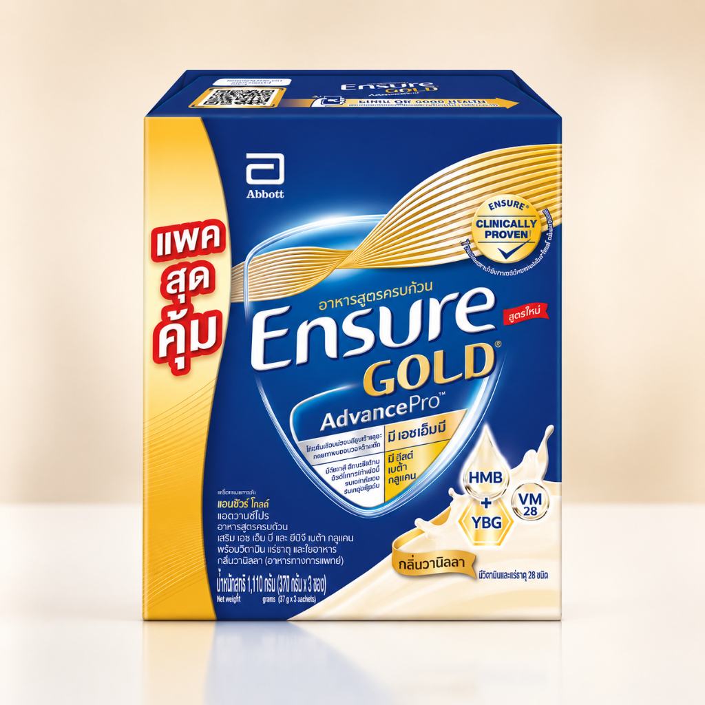 Abbott Gold เอนชัวร์ โกลด์ มี 3ถุง x 370g วานิลลา อาหารสูตรครบถ้วนเสริม